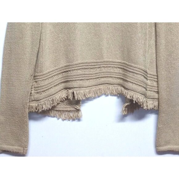 Artisan NY Sweater Cardigan Womens Sz L beige Tan Fringed front open long sleeve - Picture 7 of 7